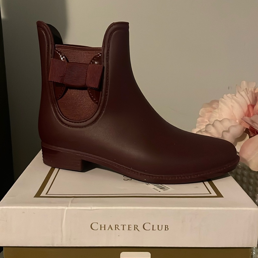 Burgundy Bow Rain Boot